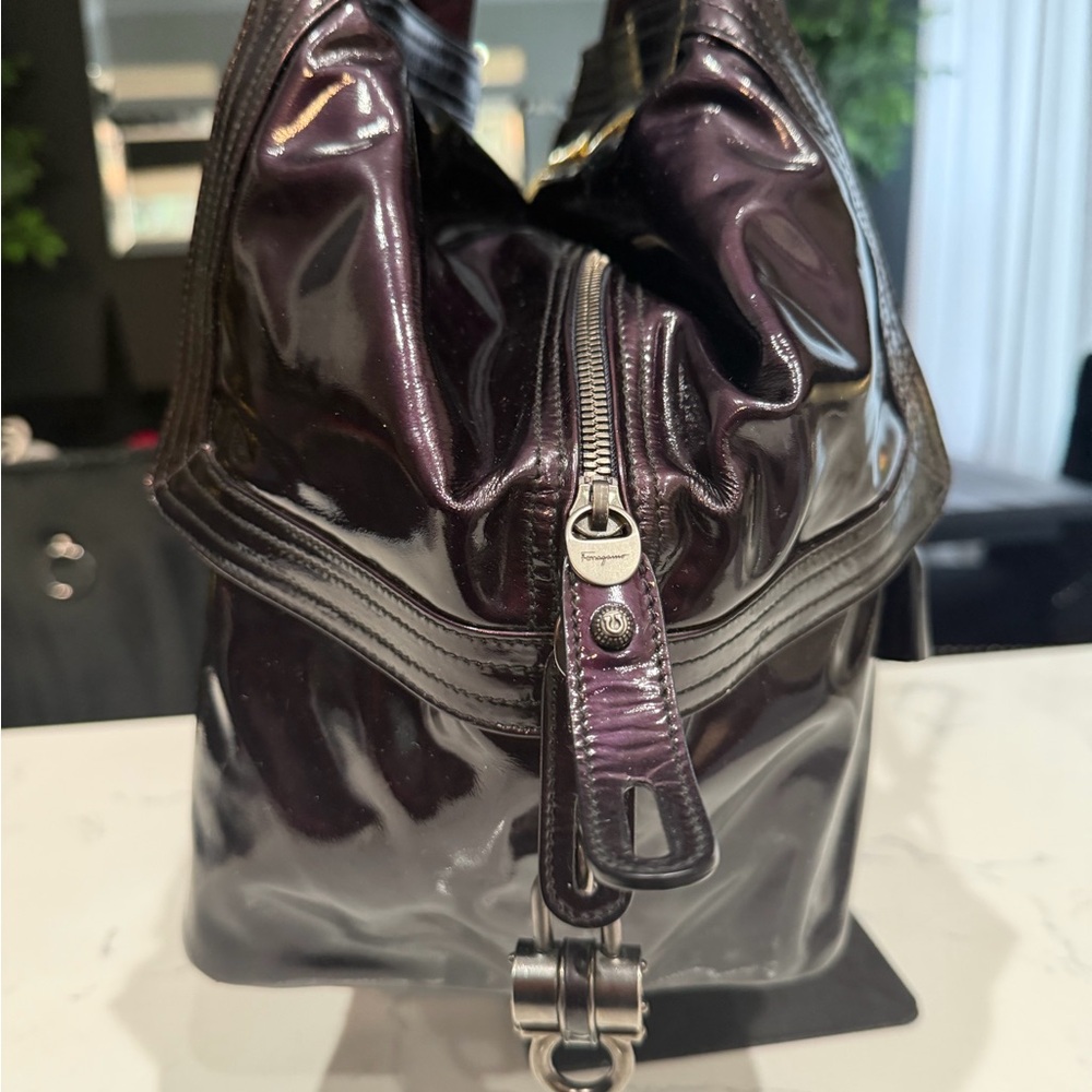 Salvatore Ferragamo Deep Burgundy Patent Shoulder Bag - Picture 4 of 9